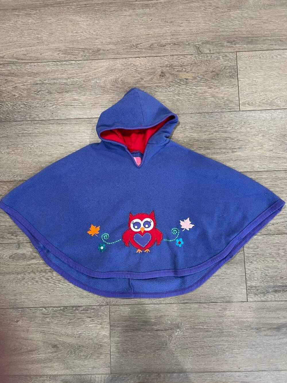Goodlad Girls Fleece Purple Fall Hooded Poncho Owls & Leaves - One Size